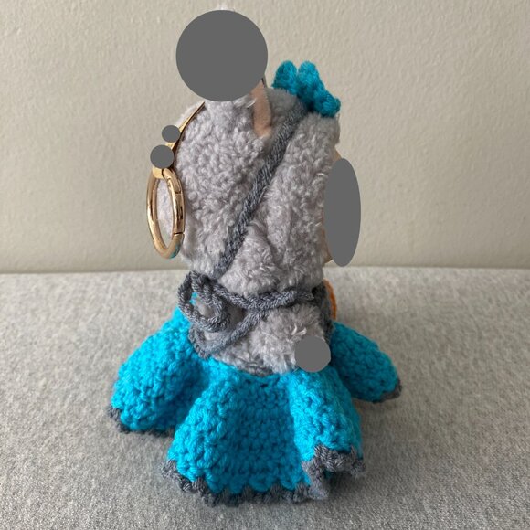 Handmade Crochet Blue Grey Orange Outfit for for 17cm Plush Doll 2-Piece Set - Picture 4 of 7